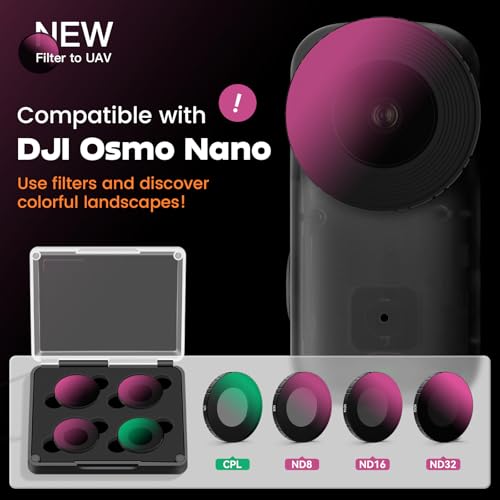 Image of Osmo Nano ND Filter Set - 4 Pack (CPL, ND8, ND16, ND32) | HD Optical Glass /Multi-Coated Filters Set & Screen Protector for DJI Osmo Nano Standard Combo Accessories