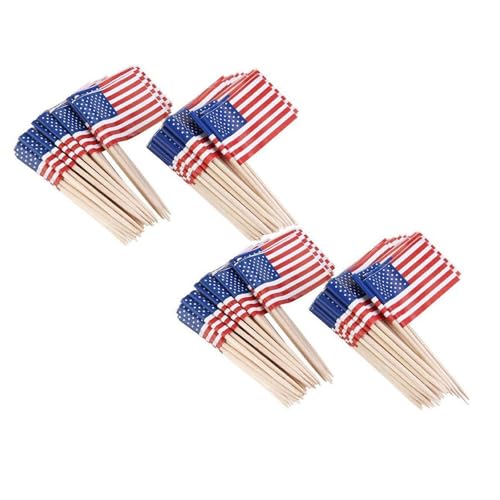200 Pcs American Flag Toothpicks, 4th of July Patriotic Cupcake Toppers Stick,Memorial Day Decorations Mini Flags On Sticks,Mini Usa Flag Cocktail Picks for Celebration,World Cup,Bar,Party - image 1