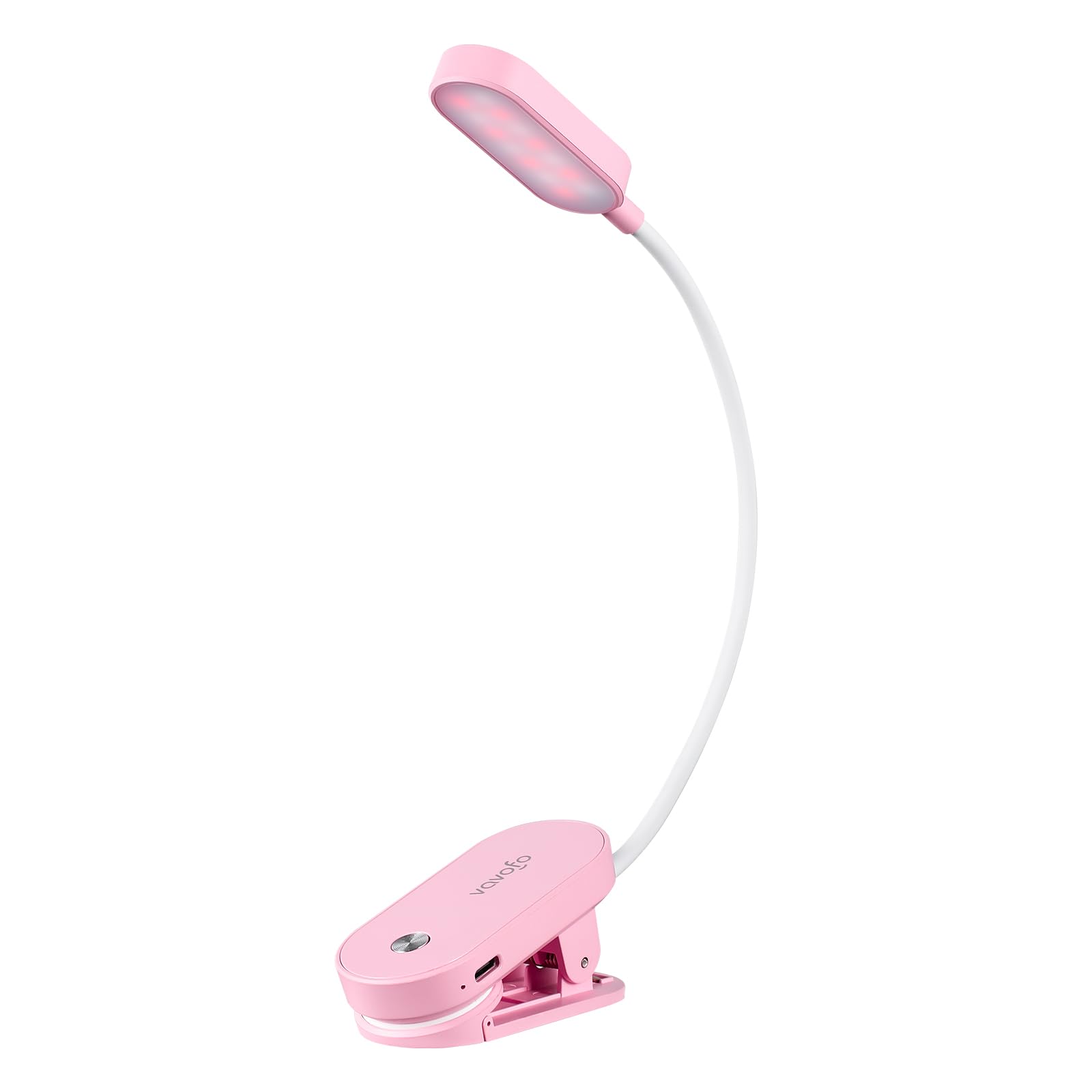 VAVOFO Rechargeable Book Light, 14 LEDs Eye Care Clip On Amber Reading Light for Bookworms Reading in Bed with 9 Colors 9 Brightness (Pink)