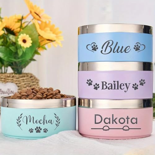 Miguha Benutzerdefinierter Hunde- und Katzennapf, Edelstahl, personalisierter Name, Futternapf for Haustiere, große Kapazität, Futter- und Wassernapf, Hundezubehör, Welpen(18cm)
