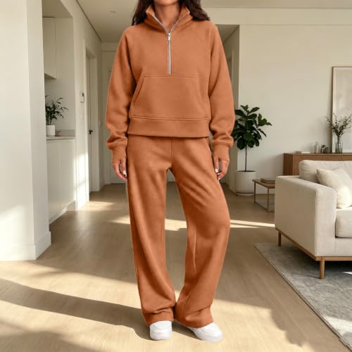 Womens Sweat Suits 2 Piece Set Stand Collar Fleece Stretchy Waist Tops - image 5