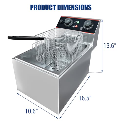 GarveeHome Commercial Deep Fryer with Basket, 8.4 QT/8 L Stainless Steel Electric Countertop Fryer with Temperature Control for Restaurant and Home Use,1800 W