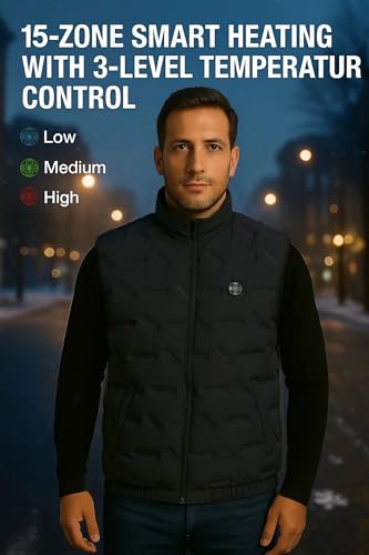 Heated Vest for Men,12V 20000mAh Battery,15 Heating Zones,Mens Heated Vest with Battery Pack Included2