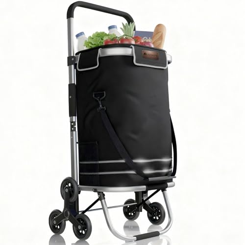 Juskys 3in1 Einkaufstrolley für Treppen - 56 L, modern & klappbar - Treppensteiger Trolley zum Shopping - Sackkarre & Tasche - Trolli Schwarz