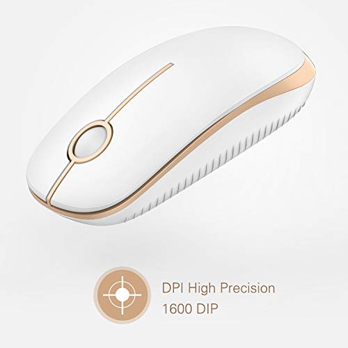 Image of VssoPlor Wireless Mouse, 2.4G Slim Portable Computer Laptop Mouse with Nano Receiver Quiet Silent Optical Mice for Notebook, PC, Laptop, Computer-White and Gold