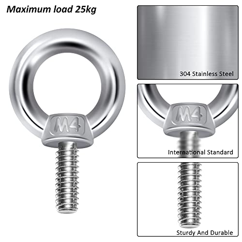 QIMEI-SHOP Eye Bolts M4 304 Stainless Steel Lifting Ring Eye Bolts Male Thread Screw for Fasteners Lifting Equipment 12 Pcs - Image 2