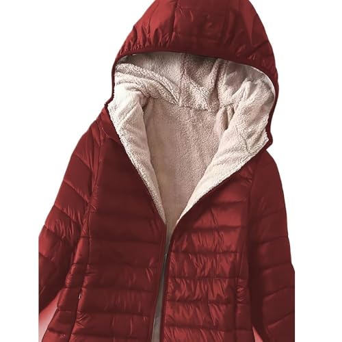 Women's Fleece Lined Zipper Warm Hooded Coat,Autumn Winter Long Sleeved Cotton-padded Jacket3