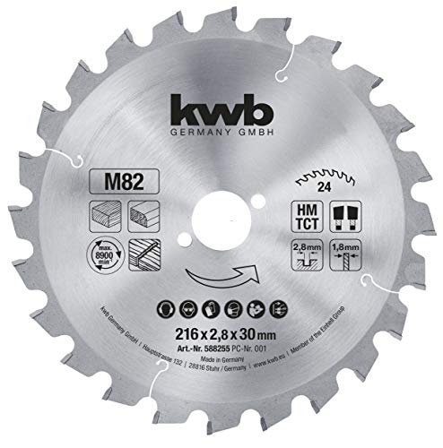 kwb 588255 Professional chipboard Circular saw leaf, wood / hardwood saw blade, 216 x 30 mm, clean cuts, middle number