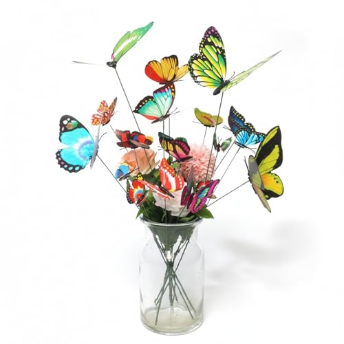 24pcs Butterfly Garden Stakes, Colorful Decorative Butterfly Garden Ornament for Outdoor Yard, Fairy Garden Accessories, Waterproof PVC, Compatible with Flower Pots - Ruibex