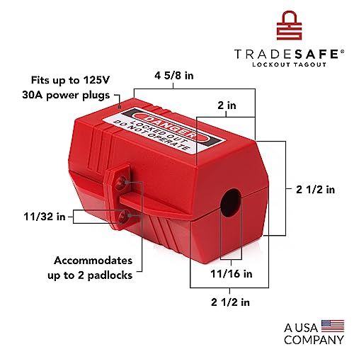 Tradesafe Plug Lock For Lockout Tagout - 110-125 Volt Power Cord Lockout, Medium Electrical Plug Lock, Industrial Grade Electrical Plug Lockout Device, Osha Compliant #TOP1