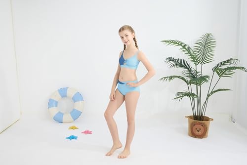 Image of Girls Swimsuit Color Block Twist Bathing Bikini Suit Adjustable Straps Girls 2 Piece Swimsuit 7-14 Years