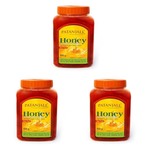 Image of Patanjali Pure Natural Honey 500g - No Added Sugar Raw Natural Bee Madhu Honey | No Artificial Colour | Ideal for Eating Cooking & Daily Wellness Use (Pack of 3)