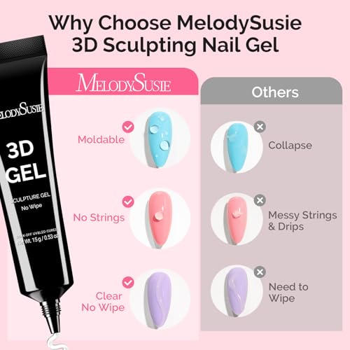Image of MelodySusie 3D Nail Gel for Sculpting, Clear Nail Art Glue for Drawing, Charms, Rhinestones Chrome Powder No Wipe UV /LED Light Cured Sculpting Gel for 3D Nail Art Designs Salon DIY Use 2PCS