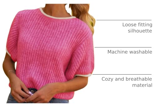Image of Saodimallsu Womens Puff Short Sleeve Sweater Tops Spring Summer Color Block Ribbed Knit Crew Neck Going Out Shirts