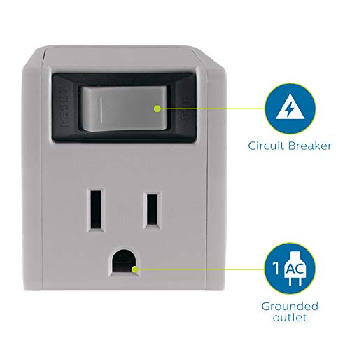 Philips Grounded Outlet Extender, On/Off Power Switch With Integrated Circuit Breaker, 3 Prong, Easy To Install, For Indoor Lights And Small Appliances, Space Saving Design, 1 Pack, Gray, Spp1129Gr/37 #TOP2