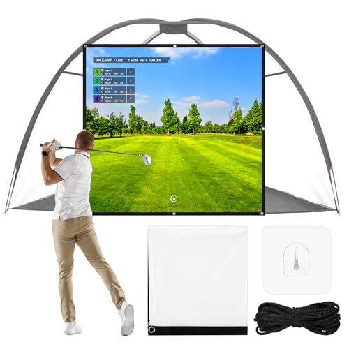 Tellegloww 4.4 x 4.1 ft Golf Simulator Impact Screen Display Projector for Indoor and Outdoor Golf Training Ultra Clear Impact Screen with Adaptable Grommet Holes