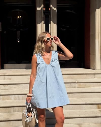 Women's Sleeveless Babydoll Tank Mini Dress U-Neck Ruched Short Dresses with Pockets Club Dress4