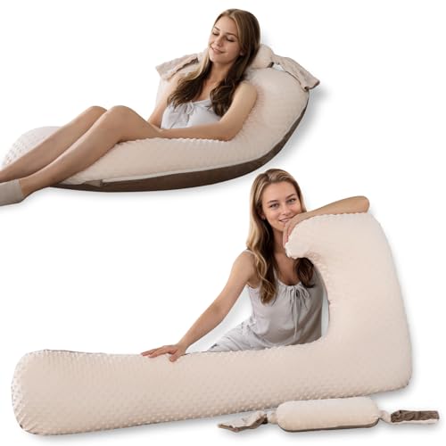 Roseyat Long Body Pillow for Adults, Full Body Pillow with Mini Candy Pillow, Adjustable Height, Firm Support for Side Sleeping, Kids & Pregnancy, Soft & Breathable, Washable (55 Inch, Velvet Brown)