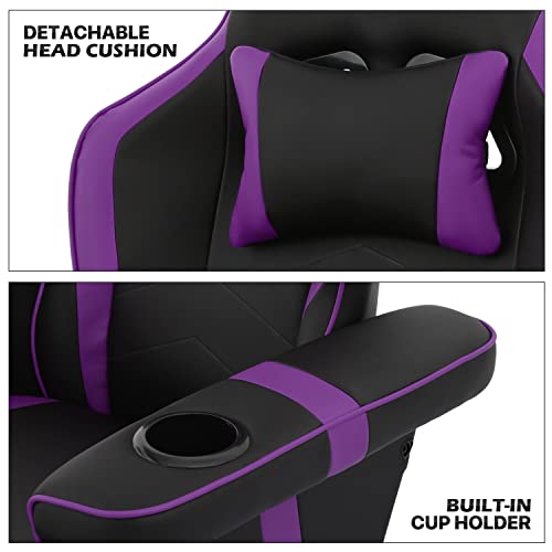 Monibloom Gaming Chair Recliner Ergonomic Reclining Game Chair Bedroom Single Sofa Video Game Couch Pu Leather Theater Seating With Cup Holder For Rv Home Bedroom Living Room Gaming Relaxing, Purple #TOP7