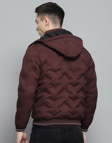 Image of Monte Carlo Mens Solid Wine Detachable Hood Full Sleeve Jacket