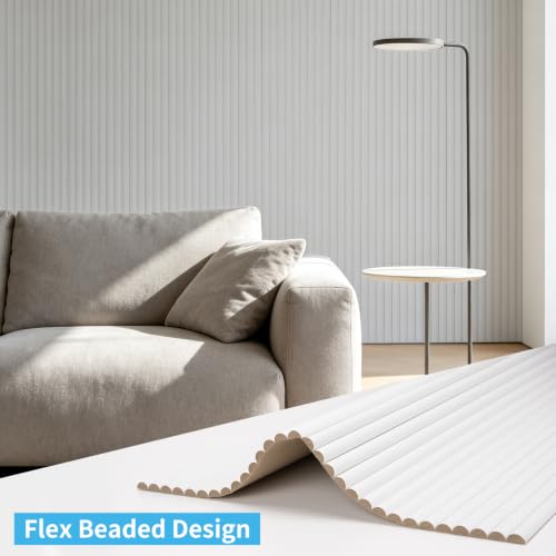 Image of Art3d Roll-Flat Beaded Wood Slat Wall Panel, 1-Pack, 94.5 x 23.6 in, White