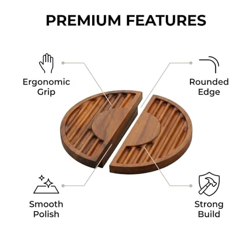 Image of Crescent Groove Half Moon Teak Wood Handle /Main Door Handle /Pull Push Handle for Door /Wardrobe Handle /Complete Set of 1 Handles (Left & Right) 6 * 3 Inch - Model 5007-| 3 Years Warranty |
