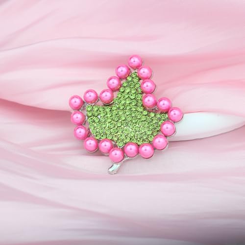 Image of Greek Sorority Paraphernalia Gift for Women Rhinestone Sorority Brooch Pin Pink Green Leaf Brooch Pin Pearl Jewelry Sisterhood Gift for Soror