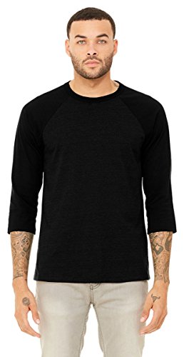 Unisex 3/4-Sleeve Baseball T-Shirt BLK HEATHER/ BLK XL Unisex 3/4-Sleeve Baseball T-Shirt BLK HEATHER/ BLK XL