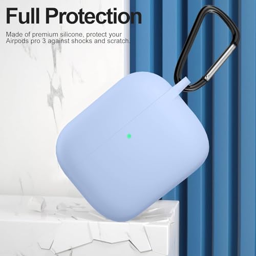 Image of New Soft Silicone Case Compatible with Apple AirPods Pro 3 Generation (2025) Protective Silicone 360 Full Protection Dust-Proof Shockproof Case Cover with Hook (Cover Only) (Sky Blue)