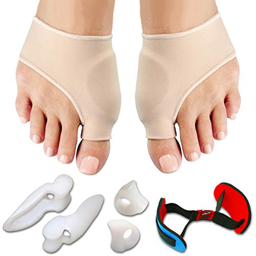 Bunion Relief & Bunion Corrector Protector Sleeves Kit - Treat Pain in Hallux Valgus, Tailors Bunion, Big Toe Straightener, Hammer Toe, Toe Separator Spacers Bunion Splint Aid Surgery Treatment Night