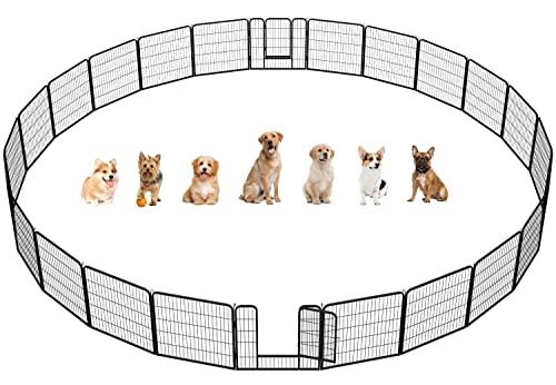 Image of Yaheetech 32 inch H 24-Panel Extra Wide Dog Playpen w /Door for Indoor Outdoor | Heavy Duty Metal Frame, Secure Latch Gate, Tool-Free Assembly, Portable For Yard RV Camping, Ideal For Small & Medium Pets