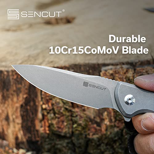 Sencut Tynan Folding Pocket Knife With 3.18" Gray Stonewashed 10Cr15Comov Blade Stainless Steel Handle With Reversible Pocket Clip, Flipper Open Frame Lock Edc Knife For Men, Sharp Outdoor Camping Hiking Knives Sa10B Gray #TOP6
