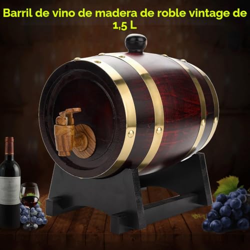 Ausla Tonneau à vin vintage en chêne, 1,5 L, idéal pour la bière, le whisky, le rhum ou le porto 20 x 13.8 x 19.5cm