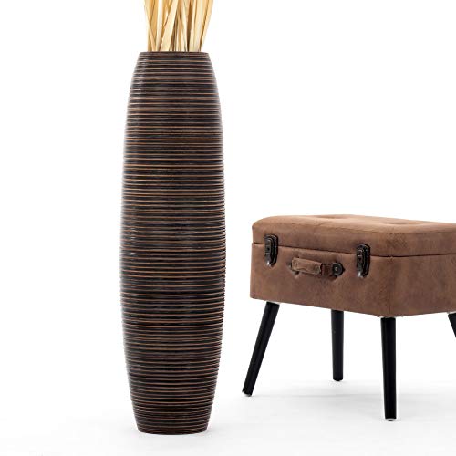 Leewadee Large Brown Home Decor Floor Vase – Wooden 34 inches Tall Farmhouse Decor Flower Holder for Fake Plant and Pampas Grass