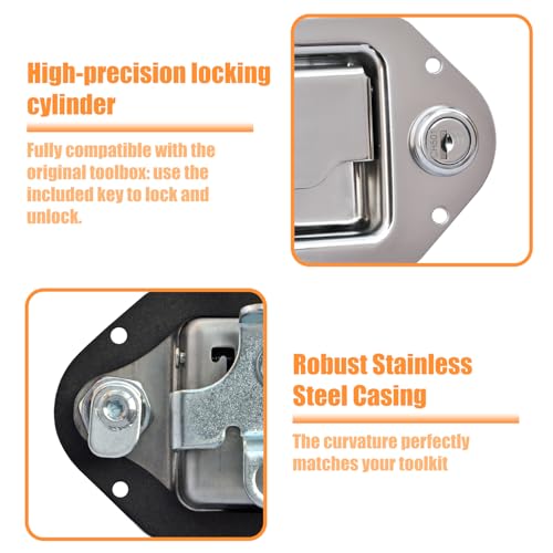 Image of Newace Truck Tool Box Latch Replacement,304 Stainless Steel Paddle Handle Lock Kit with Keys Accessories for Truck Bed Toolboxes, Trailer, UTV, Camper(1Pack with Lock)