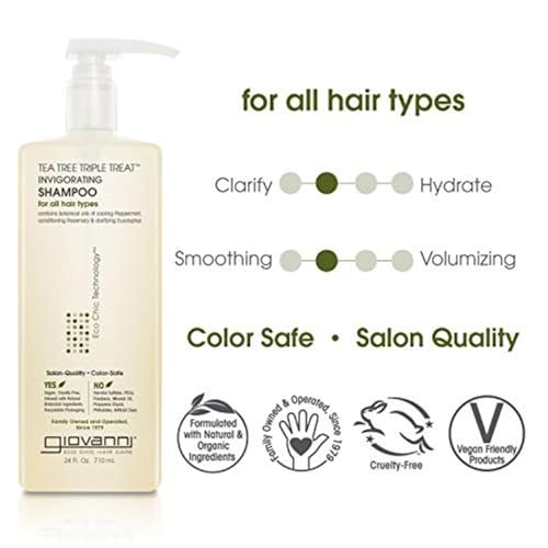 Giovanni 0716237185952 Tea Tree Triple Treat Invigorating Shampoo - Cooling Peppermint, Eucalyptus & Rosemary, Helps Strengthen & Rejuvenate Hair & Scalp thumb #3