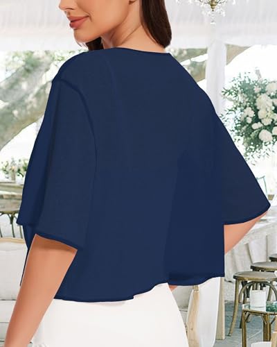 Image of Women Bolero Shrug Cardigan Open Front Cover Up Sheer Short Sleeve Kimonos for Evening Dress