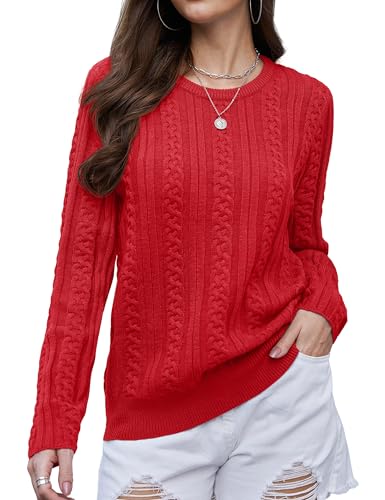 YUCOLEN Womens Sweater Cable Knit Long Sleeve Pullover Top Casual Crew Neck 2025 Fall Trendy Lightweight Sweaters Outfits2