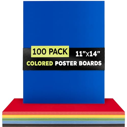 Image of Hygloss Medium Colored Poster Board 11x14-100 Assorted Standard Color Bulk Pack - Red, Yellow, Green, Blue, Black - 10 Pt. Thickness Poster Board Paper, Posterboard Multipack 11 inch x 14 inch