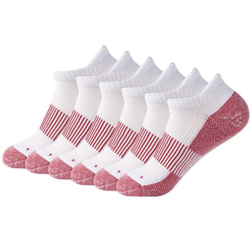 Footplus Golf Socks Funny Ankle Copper Cushioned Quick Dry Household Swelling Sports Yoga Running Tennis Golf Jungle Socks Gift For Mother Father, 6 Pairs White& Red, Medium #TOP14