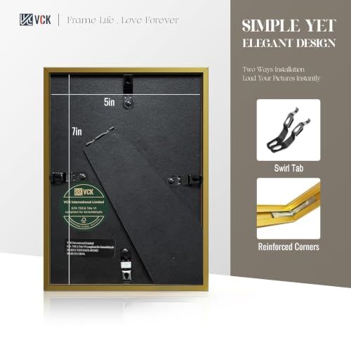 Image of VCK 5x7 Picture Frame Gold Metal, Real Glass, 4x6 Mat, 3 Pack, for Print