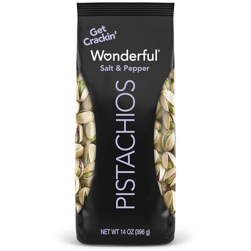 Wonderful Pistachios In Shell, Salt & Pepper Flavored Nuts, 14 Ounce Bag, Protein Snacks, Gluten Free, Healthy Snacks