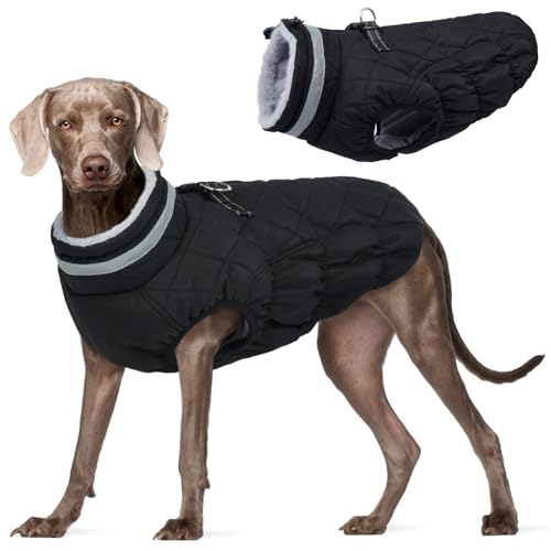 Kuoser Winter Hundejacke für mittelgroße Hunde, Wasserdichter & Winddichter Hundemantel mit Fleecefutter, Reißverschluss, D-Ring & Reflektoren, Warme Outdoor Hundebekleidung für Herbst & Winter, L