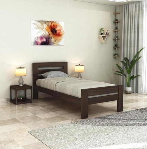 Image of BM WOOD FURNITURE Single Size Sheesham Wood Bed for Bedroom with 2 Years Warranty | Office Furniture | Living Room Cot | Wooden Bed | Daybed |Traditional Beds | Bedroom Furniture |Walnut Finish