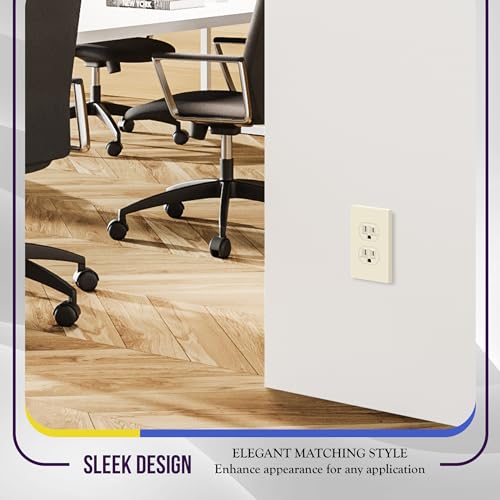 Image of ENERLITES Screwless Duplex Wall Plate, Child Safe Receptacle Outlet Cover, Standard Size, 1-Gang 4.68 inch x 2.93 inch, Unbreakable Polycarbonate Thermoplastic, UL Listed, SI8821-LA-5PCS, Light Almond, 5 Pack