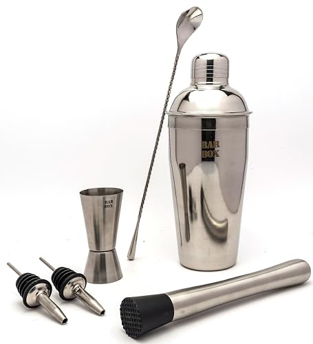 Bar Box 6 Pcs Cocktail Shaker Set Bartending Kit, Cocktail Shaker Mixer Tools, Accessories for Drinks, Gift for Men, Whiskey Lovers, Dad, Wedding Couples, Birthday, Anniversary, Portable Drink Setup