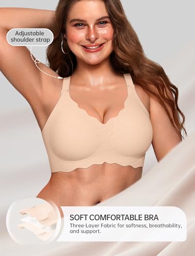 Image of OEAK Women Value Series Jelly Bras Wireless Pushup Convertible Bra | Everyday Essentials,Comfortable Bralettes,No Underwire,Full Coverage,Support Lift,Tshirt,Soft,Seamless,Scalloped