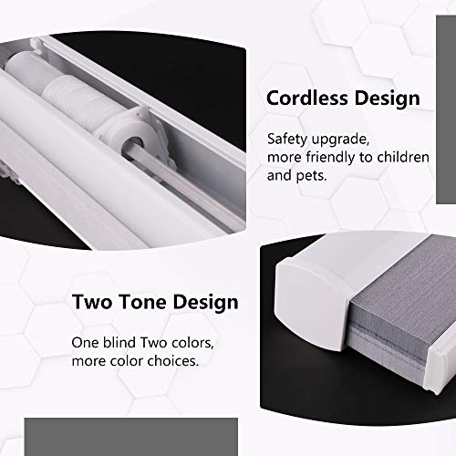 Seeye Cordless Cellular Shades, Blackout Honeycomb Blinds 26" W X 64" H Room Darkening Pleated Window Shades Pull Down Shades For Bedroom Nursery, Grey And White #TOP5