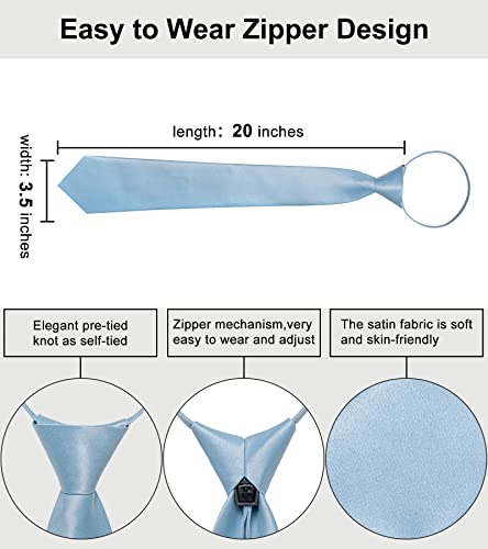 Image of YourTies Zipper Tie for Men Adjustable Pre-tied Satin Neckties and Pocket Square Set Solid Color Business Formal Wedding