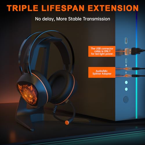 Image of Gaming Headset for Xbox Series X /S, Xbox One, PS5, PS4, PC with 7.1 Surround Sound, Wired Gaming Headphone with Noise Cancelling Mic, Dynamic RGB Light for Xbox Controller, Switch (Black Orange)